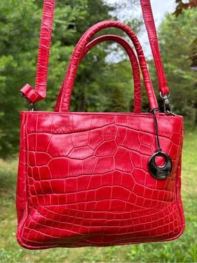 Furla Bold Red Croc-Embossed Leather Shoulder Tote Bag